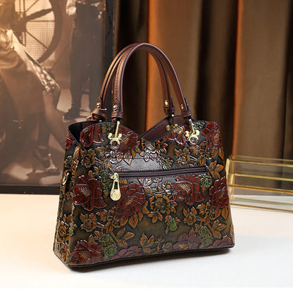 Luxury PU Leather Tote Bag - Vintage Floral Crossbody Handbag | footmaxldn - footmaxldn