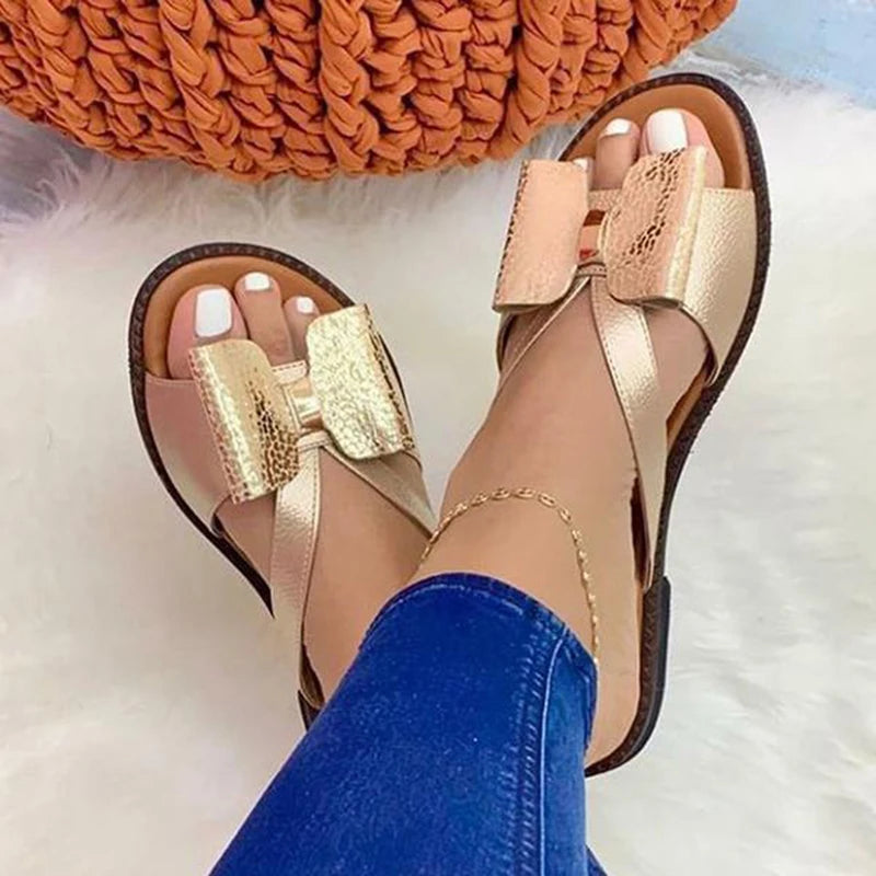 Butterfly Knot Flat Sandals – Women's Slip-On Summer Slides