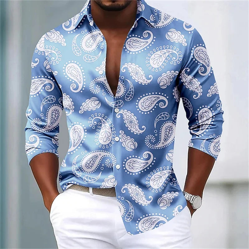 Footmaxldn Men's Paisley Print Long-Sleeve Shirt