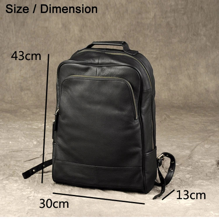 High Quality Fashion Genuine Leather Backpack Men Bagpack Student School Bag Backpack daily male Rucksack large Knapsack Black - footmaxldn