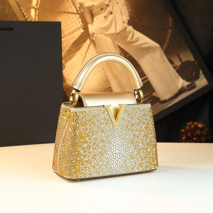 V Letter Diamond Crossbody Bag - Luxury Genuine Leather Bag | footmaxldn - footmaxldn
