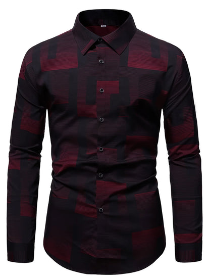 Footmax Men's Plaid Long Sleeve Shirt - Breathable Casual Business Lapel Shirt - footmaxldn