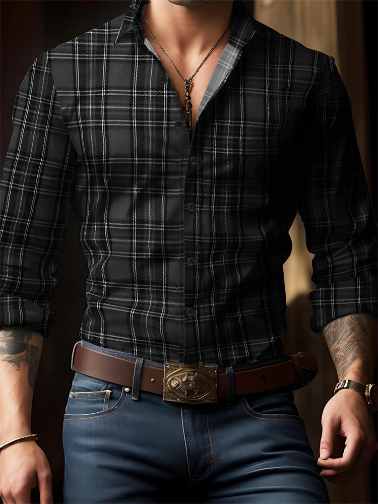 Men’s Striped V-Neck Button-Front Shirt