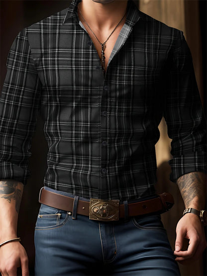 Men’s Striped V-Neck Button-Front Shirt