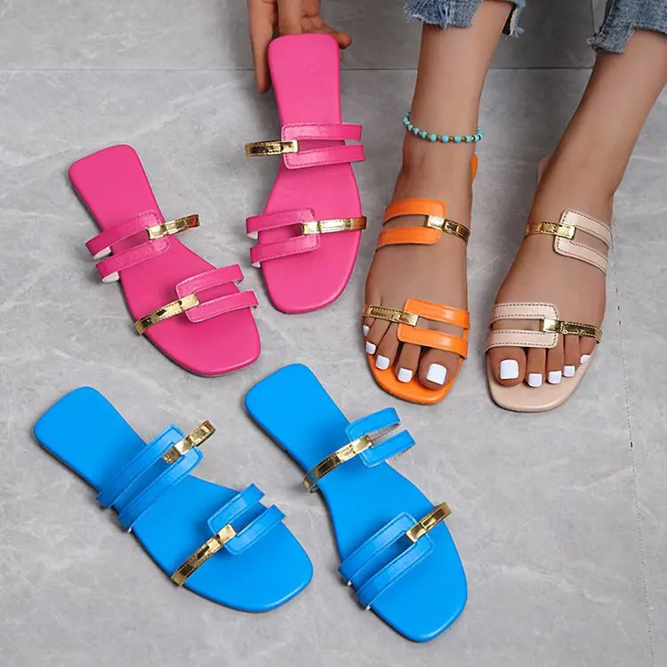 Footmaxldn Women's Flat Monogram Sandals — Open-Toe Slip-On Slides