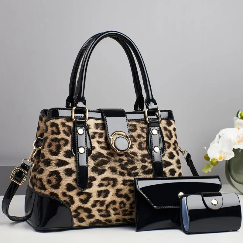 2025 New 3Piece Set Leopard Print Woman Shoulder Bag Large Capacity Handbag for Women Crossbody Bag Ladies Messenger Tote Bag - footmaxldn