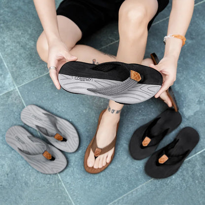 FootMax Men's Beach Flip Flops - Comfortable Outdoor Sandals Size 39-46 - footmaxldn