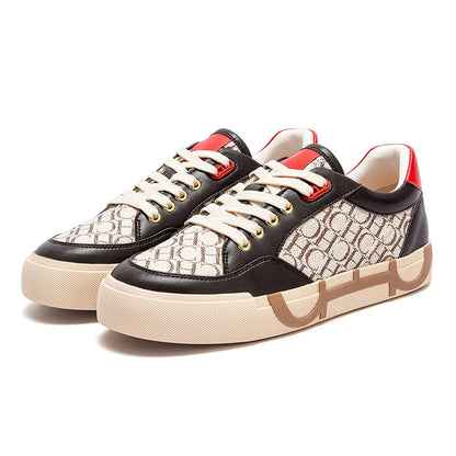 Footmaxldn Women's Embroidered Canvas Flat Sneakers