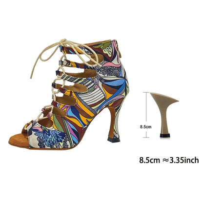 Footmax Colorful Denim Dance Boots - Women's Latin Salsa Dance Shoes with Thick Insole - footmaxldn