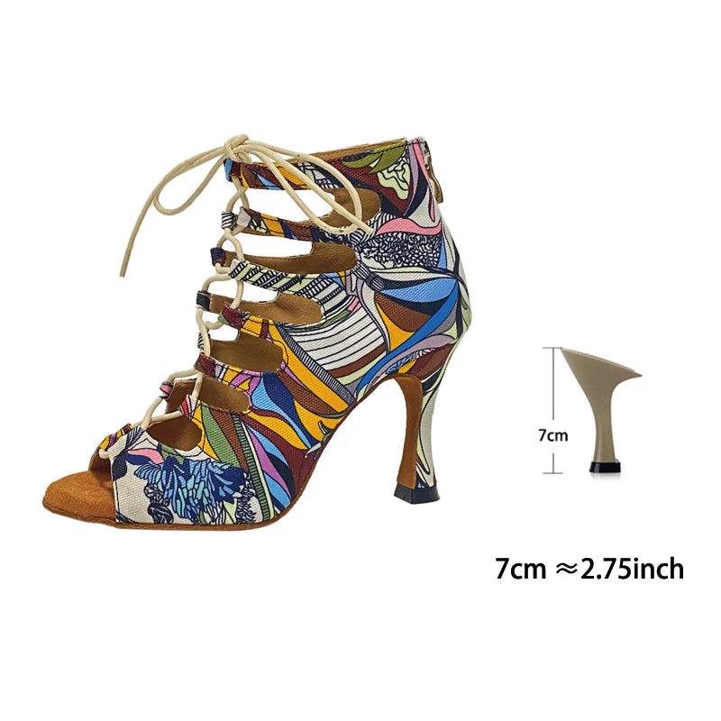 Footmax Colorful Denim Dance Boots - Women's Latin Salsa Dance Shoes with Thick Insole - footmaxldn