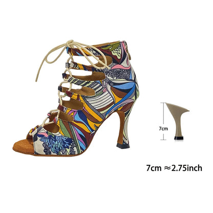 Footmax Colorful Denim Dance Boots - Women's Latin Salsa Dance Shoes with Thick Insole - footmaxldn