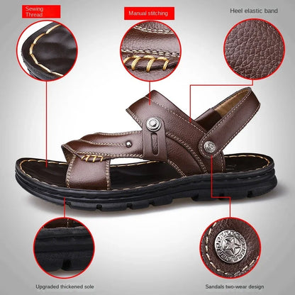 Mens Slippers Genuine Leather Casual - FOOTMAX