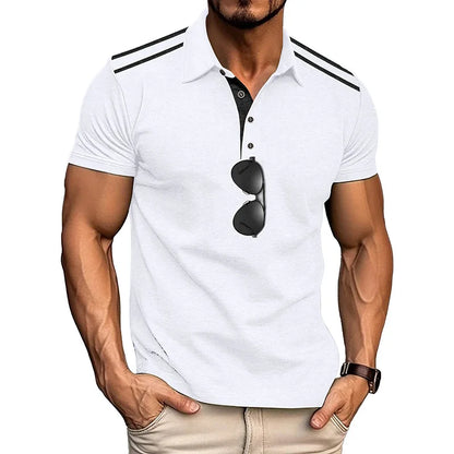 Footmax Men's Retro Color Block Polo Shirt - Short Sleeve Lapel Button Casual Summer - footmaxldn