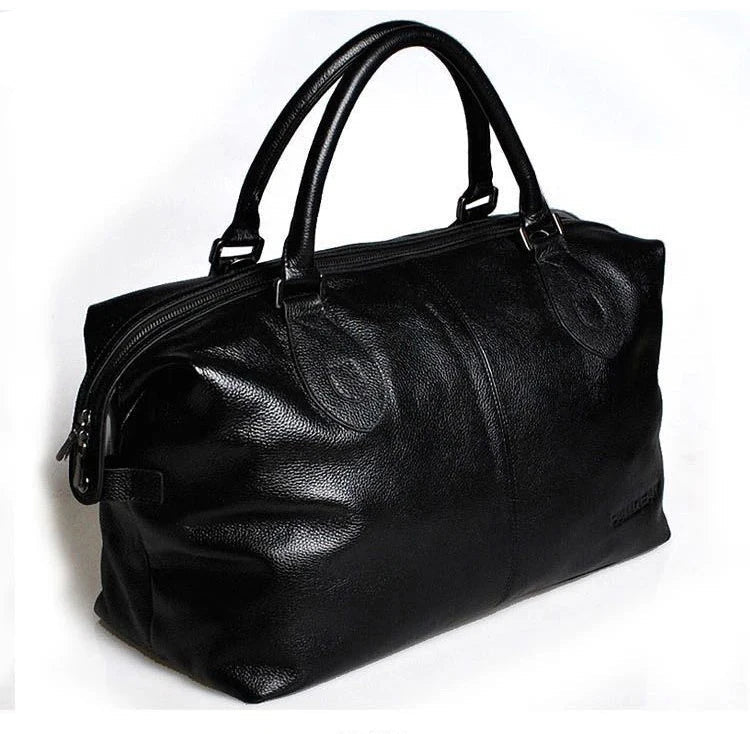 Fashion Genuine Leather Travel Bag Men's Luggage Bags Large Male Duffle Bag weekend Women Shoulder Bag Big Tote Handbag Black - footmaxldn