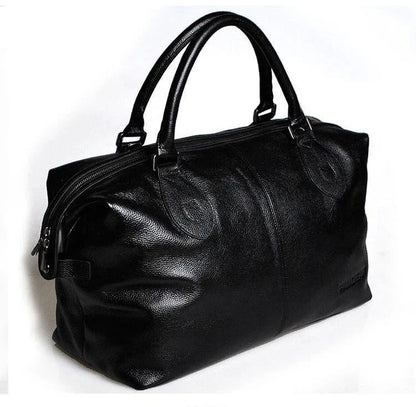 Fashion Genuine Leather Travel Bag Men's Luggage Bags Large Male Duffle Bag weekend Women Shoulder Bag Big Tote Handbag Black - footmaxldn