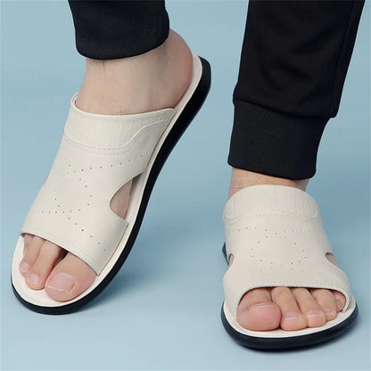 Men's Leather Slippers - Cowhide Roman Sandals Summer | Footmax - footmaxldn