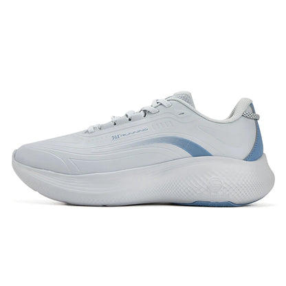 A light gray and white running shoe with light blue accents, shown from the side against a plain white background.
