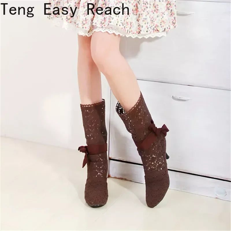 Footmax Crochet Summer Boots - Lace Hollow Fashion Women's Boots - footmaxldn