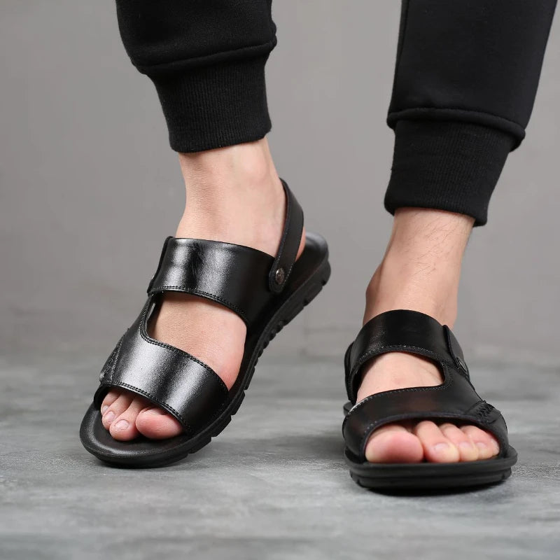 Men's Genuine Leather Sandals – Open Toe Slip-On | Footmaxldn