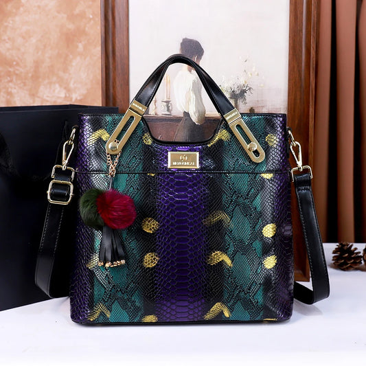 Snake Pattern Leather Handbag - Elegant Shoulder Bag for Women | footmaxldn - footmaxldn