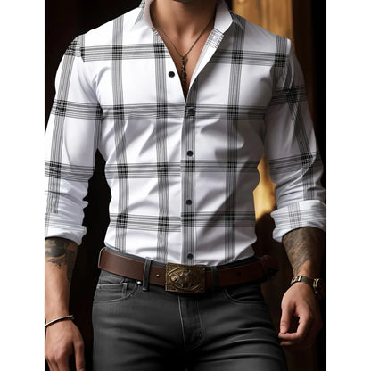 Men’s Striped V-Neck Button-Front Shirt