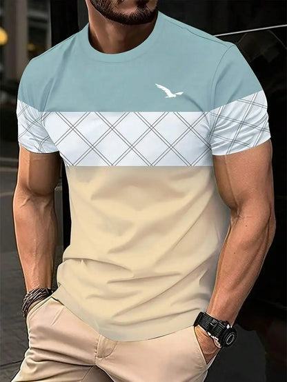 Footmax Men's Summer T-Shirt - Trendy Striped Plaid Short Sleeve Plus Size
