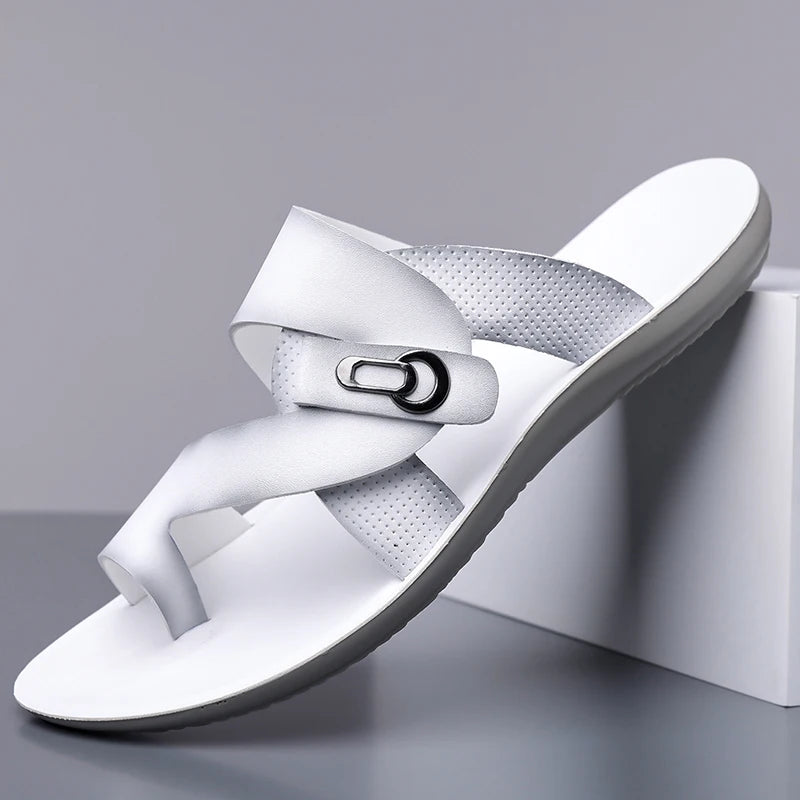 Footmaxldn Men's Leather Slide Sandals