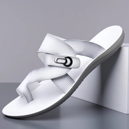 Footmaxldn Men's Leather Slide Sandals