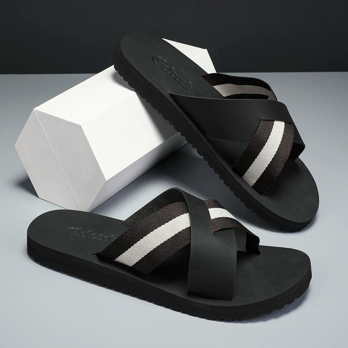 Footmaxldn Men's Summer Slippers – Flat Heel Microfibre Sandals