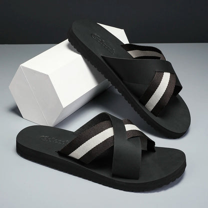 Footmaxldn Men's Summer Slippers – Flat Heel Microfibre Sandals