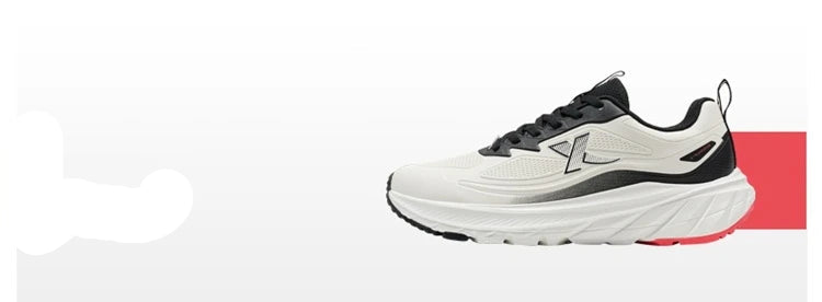 White running shoe with black accents on a white background