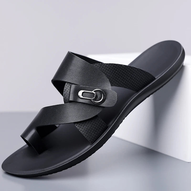 Footmaxldn Men's Leather Slide Sandals