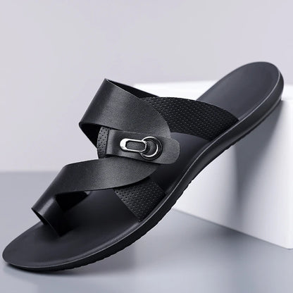 Footmaxldn Men's Leather Slide Sandals