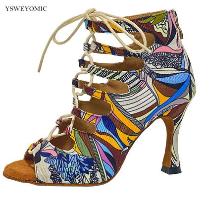 Footmax Colorful Denim Dance Boots - Women's Latin Salsa Dance Shoes with Thick Insole - footmaxldn