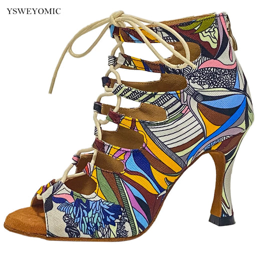 Footmax Colorful Denim Dance Boots - Women's Latin Salsa Dance Shoes with Thick Insole - footmaxldn