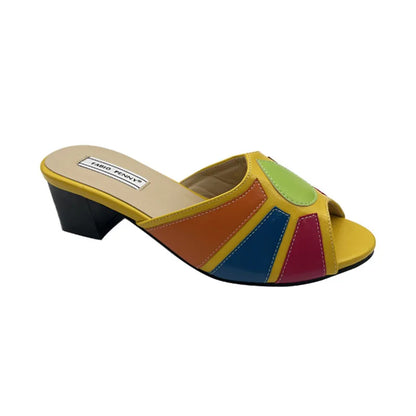Women's Low Heel Slip-On Slippers - Multi-Color Patchwork Casual Shoes | Footmaxldn - footmaxldn
