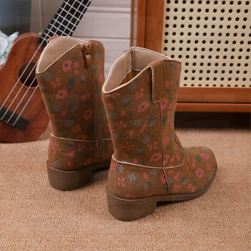 Girls' Floral Western Cowboy Boots | Footmaxldn