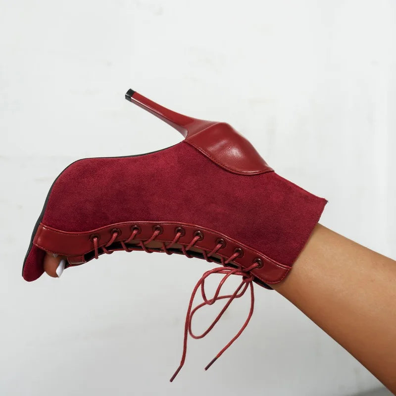 Footmax Women's Summer High Heel Ankle Boots - Peep Toe Strap Pumps - footmaxldn
