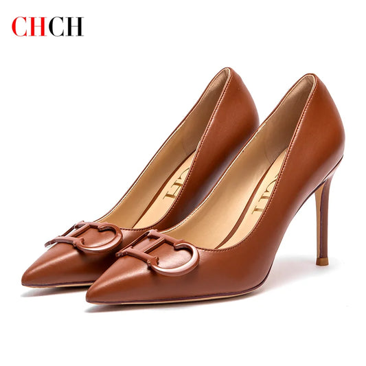 Footmax Women's High Heel Party Shoes - 9cm Pointed Metal Buckle Carnival Heels - footmaxldn