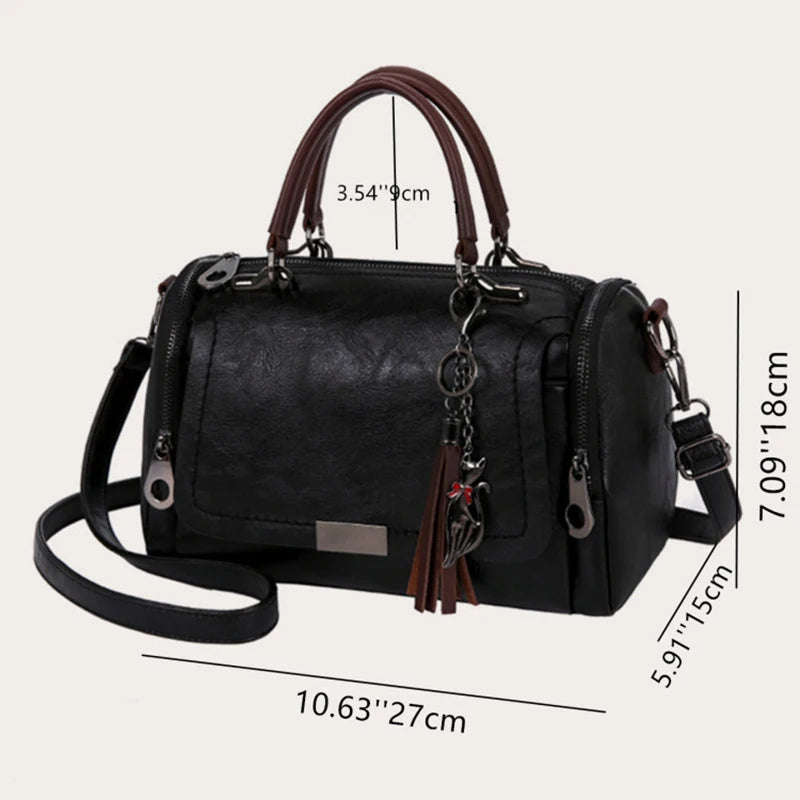 Women's Leather Tassel Boston Bag | Footmaxldn - footmaxldn