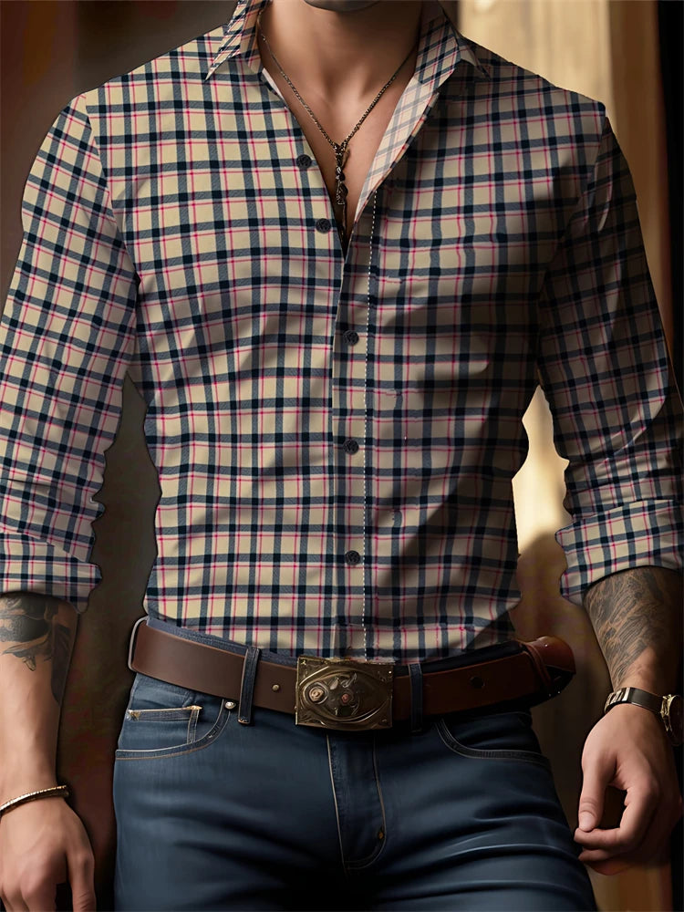 Men’s Striped V-Neck Button-Front Shirt