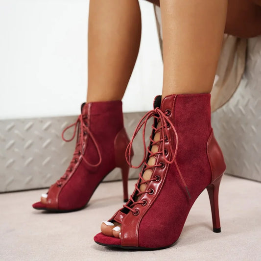 Footmax Women's Summer High Heel Ankle Boots - Peep Toe Strap Pumps - footmaxldn