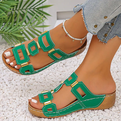 Footmaxldn Women's Wedge Sandals – Open Toe Slip-On Summer Shoes