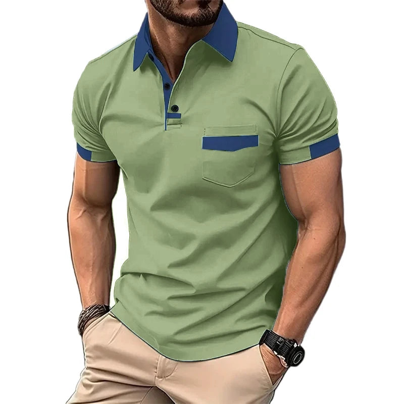 Footmax Men's Solid Color Polo Shirt - Breathable Short Sleeve with Pockets - footmaxldn