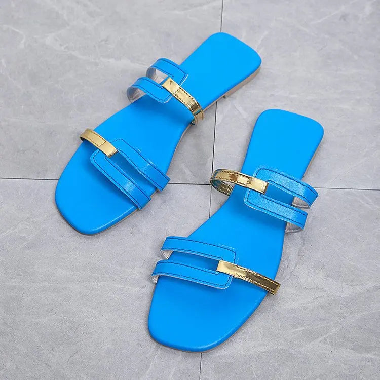 Footmaxldn Women's Flat Monogram Sandals — Open-Toe Slip-On Slides