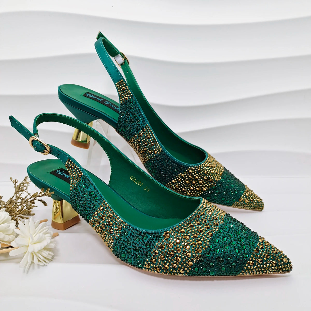 Footmaxldn Crystal Slingback Heels & Matching Clutch