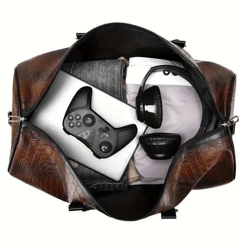 Footmax Retro Crocodile-Textured Travel Duffel Bag - Large Capacity Unisex Luggage