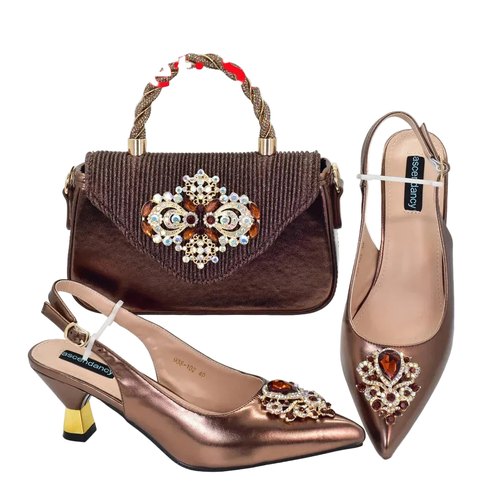 New Arrival Women Shoes and Bags To Match Set Nigeria Party Luxury Shoe and Bag Set for Party in Women Wedding Bride Pumps - footmaxldn