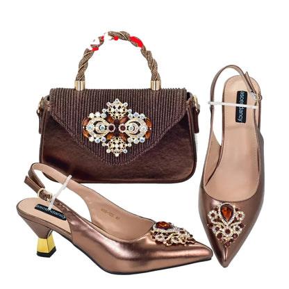 New Arrival Women Shoes and Bags To Match Set Nigeria Party Luxury Shoe and Bag Set for Party in Women Wedding Bride Pumps - footmaxldn