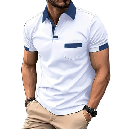 Footmax Men's Solid Color Polo Shirt - Breathable Short Sleeve with Pockets - footmaxldn